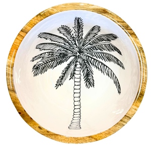 Tazón de servir de madera de acacia con diseño de palmera impreso en esmalte, vajilla para mesa, tazón para fiestas. - Product Image 2