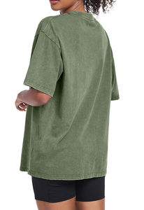 Camiseta de Cuello Redondo para Mujer, Estilo Casual, Lavado Ácido, Efecto Desgastado por el Sol, Manga Corta, Transpirable, Ecológica, 100% Algodón, Corte Regular - Product Image 4