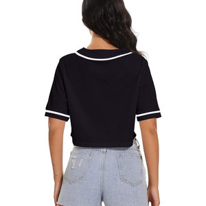 เสื้อครอปท็อปเบสบอลผู้หญิง แขนสั้น คอวี ติดกระดุม น่ารัก เหมาะสำหรับฤดูร้อน เสื้อซอฟต์บอลสำหรับสาวๆ และผู้หญิง สวมใส่สบายๆ - Product Image 3