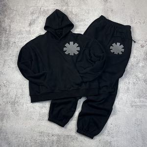 Women's 100% Cotton High-Stretch Two-Piece Full-Length V-neck Winter <b>Hip</b> Hop Fleece Athletic Tracksuit Set Breathable - Product Image 1