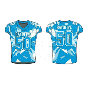 Uniforme de Fútbol Americano Diseño Azul y Blanco 100% Poliéster Transpirable Manga Corta con Marca Personalizada por Rayofive - Product Image 5