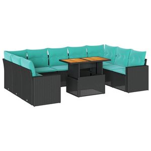 Juego de sofás de patio de ratán sintético negro de 10 piezas con cojines, conjuntos de jardín - Product Image 2