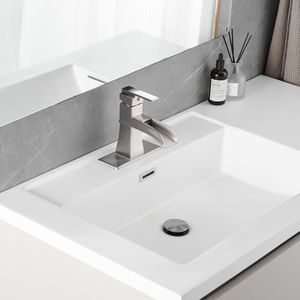 Grifo de lavabo monomando de 1 orificio con cascada, con desagüe de botón, mangueras de suministro, grifo para fregadero y placa de encimera para baño - Product Image 5