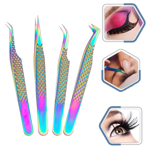 Pinzas de acero inoxidable Nano Grip de 45 y 90 grados con etiqueta privada personalizada, herramientas de belleza para extensión de pestañas con impresión de logotipo. - Product Image 5