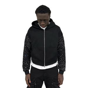 Venta al por mayor nuevo estilo personalizado de gran tamaño pesado Vintage Stone hombres cremallera sudaderas con capucha con mangas de diamantes de imitación para hombres personalización - Product Image 2