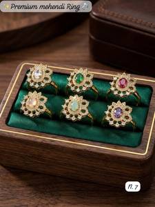 Premium Gold Plated Teardrop CZ Mehendi <b>Rings</b> Set Floral Paisley <b>Adjustable</b> Finger <b>Rings</b> for Women Ethnic Wedding Jewelry - Product Image 2