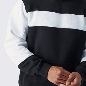 Sweat-shirt à capuche color block pour homme, manches longues, décontracté, pour l'automne, ensemble de survêtement en coton noir et blanc avec poches latérales et taille élastique - Product Image 5