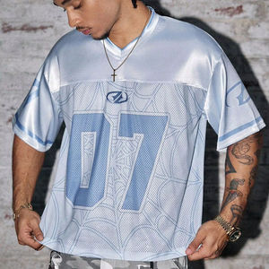 Camiseta de fútbol americano de malla ligera estilo streetwear para hombre, top deportivo oversize Y2K transpirable, moda urbana, estilo con número personalizado - Product Image 2