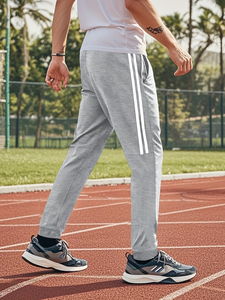 Plus Size Men's Gray Sweatpants White Side Stripes Drawstring Waist Casual Joggers Midweight Knitted 100% Cotton Pants Autumn - Product Image 6