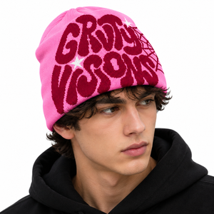 Gorro de Punto Acrílico Unisex con Letras Jacquard Rosas, Gorro de Invierno con Patrón de Telaraña de Araña - Product Image 4