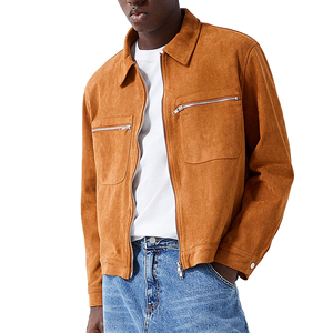 <b>Men's</b> Brown <b>Suede</b> Moto <b>Jacket</b> Stand Collar Zipper Closure Slim Fit Autumn Wear Wholesale Custom OEM - Product Image 6
