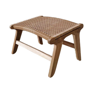 Modern Luxury Brown PE Rattan <b>Wicker</b> Solid Teak Wood Footstool for Ottoman <b>Chair</b> <b>Outdoor</b> Garden & Home Villa Apartment Furniture - Product Image 1
