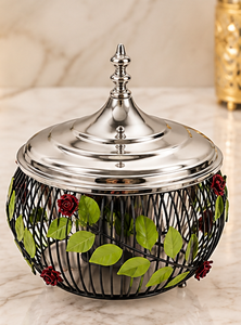 Cazuela de Metal con Tapa de Acero Inoxidable, Revestimiento Esmaltado, Diseño Floral, Recubrimiento Interior de Acero Inoxidable, Tazón para Servir en Ramadán, para Cocina - Product Image 4
