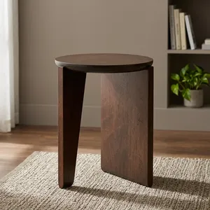 Modern <b>Round</b> Mango Wood Side <b>Table</b> Minimalist Design Durable Living Room Furniture - Product Image 1