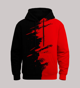 Sweat à capuche imperméable tissé noir et rouge pour homme avec motif de rayures abstraites - Vêtement décontracté d'hiver tendance et élégant - Product Image 1
