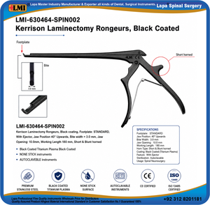 คีมตัดกระดูกสันหลัง Kerrison Laminectomy Rongeurs เกรดผ่าตัด ทำจากเหล็กกล้าไร้สนิมเคลือบสีดำด้วยพลาสมา ไม่ติดเนื้อเยื่อ ใช้ด้วยมือ ฆ่าเชื้อได้ด้วยหม้อนึ่ง - Product Image 6