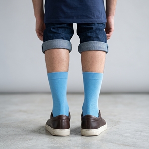 Dumela Men's Light Blue Crew <b>Socks</b> Solid <b>Color</b> Cotton Knitted Breathable Casual Wear Spring Season - Product Image 4