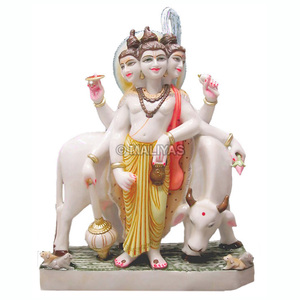 Premium Marble Lord Dattatreya Statue with Kamadhenu Cow | Handcrafted White Marble Dattatreya Murti | MALIYAS Jaipur - Product Image 2