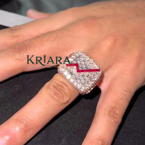 Anillo de cóctel de moissanita de oro rosa para hombre, con engaste pavé, estilo hip-hop, diseño de letras, texto de gran impacto empresarial - Product Image 2