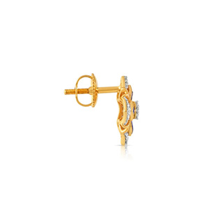 Golden <b>Blue</b> Enamel Floral Geometric Diamond <b>Stud</b> <b>Earrings</b> - Product Image 2