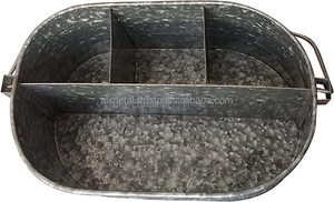 Galvanized Metal Caddy with Compartments Rustic Farmhouse Kitchen Picnic Utensil Holder Multipurpose Storage <b>Bin</b> Metal - Product Image 5