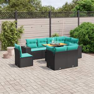 Juego de sofás de patio de ratán sintético negro de 9 piezas con cojines, muebles elegantes para exteriores - Product Image 1