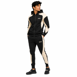 Men's Color Block Tracksuit Set 2PC Slim Zip Hoodie Contrast Panel <b>Cuffed</b> <b>Jogger</b> Pants Custom Streetwear Private Label Wholesale - Product Image 2