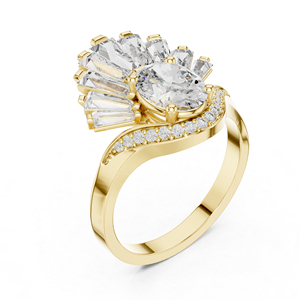14K Rose <b>Gold</b> Oval Baguette & Round Lab-Grown Diamond Stud <b>Ring</b> for Women | Wedding | New Grown Diamond - Product Image 2
