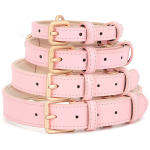 Collar de Perro de Cuero Rosa de Lujo con Hebilla Dorada, Ajustable y Acolchado, para Perros Pequeños, Medianos y Grandes - Product Image 3