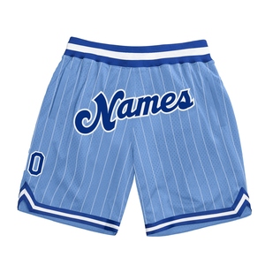 Shorts de basketball authentiques OMMIZ INDUSTRY personnalisés, bleu clair et blanc à fines rayures, vente en gros directe - Product Image 1