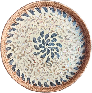 Rattan Mother of Pearl Classic Round <b>Storage</b> Tray <b>Stackable</b> Dishwasher Safe & Sustainable for Multi-Room Use - Product Image 6