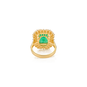 Diseño Lujoso y Exquisito de 4.83ct. Anillo llamativo con esmeralda zambiana y diamantes en oro sólido de 14K, joyería audaz para boda - Product Image 6