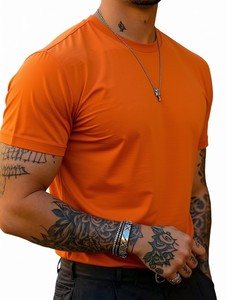 T-shirt sportif décontracté pour homme, blanc, coupe classique, manches courtes, col rond, en coton et fibre de bambou, écologique, imprimé, teint en fil, non tissé - Product Image 5