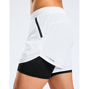 Shorts de course blancs pour hommes avec poches, séchage rapide, respirants, imprimés, en Spandex et Polyester, style sportif, taille mi-haute avec cordon élastique - Product Image 3
