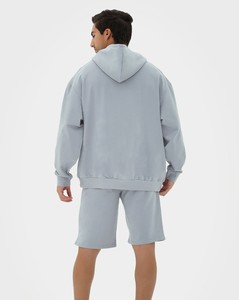 Conjunto de Sudadera con Capucha Extra Grande para Hombre, Color Azul Claro Sólido, Felpa de Algodón, Ropa Casual de Verano - Product Image 4