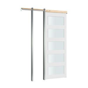 Kit de quincaillerie pour porte coulissante simple en verre dépoli 5 vitres, 76 cm x 203 cm, porte coulissante encastrée robuste en bois massif MDF - Product Image 1