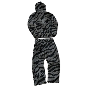 Cardigan épais à capuche pour homme, style urbain, imprimé léopard, en molleton de coton écologique, avec cordon de serrage et manches longues - Product Image 5