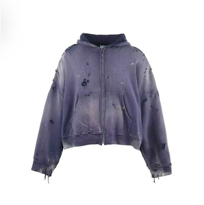Oversized Cropped <b>Zip</b>-Up <b>Hoodie</b> Unisex Solid Color Washed French Terry Regular Sleeve <b>Pocket</b> Design Autumn Style - Product Image 4