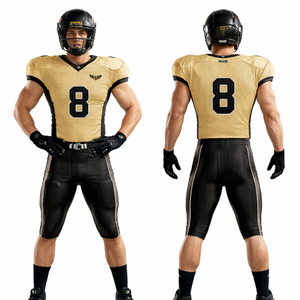 ชุดยูนิฟอร์มอเมริกันฟุตบอลแบบกำหนดเอง สีทองดำ เสื้อและกางเกง ชุดกีฬาทีมระบายอากาศได้ดี ดีไซน์ระดับพรีเมียม - Product Image 1