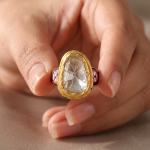 Wholesale IGI Certified Natural Precious Polki Diamond Gemstone 22K Solid Yellow Gold Bezel Setting Trendy Handmade Enamel <b>Rings</b> - Product Image 1