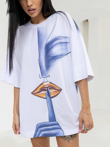 T-shirts en coton 100% imprimés graphiques surdimensionnés pour femmes, style décontracté à épaules tombantes, épaisseur 240 GSM, vente directe d'usine - Product Image 3