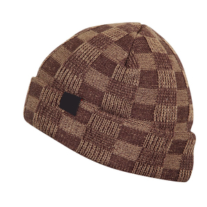 Gorro de punto a cuadros 100% acrílico unisex, gorro de invierno con diseño a cuadros, talla adulto 56-58 cm, estilo casual. - Product Image 1
