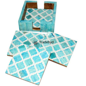 Elegante Posavasos con Incrustaciones de Hueso, Hecho a Mano, Decorativo de Lujo, 4x4 Pulgadas, Cuadrado, Colores Personalizados por Tradebyd - Product Image 2