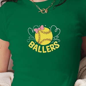 Camiseta corta de moda para mujer de softbol con lazo rosa - Product Image 1