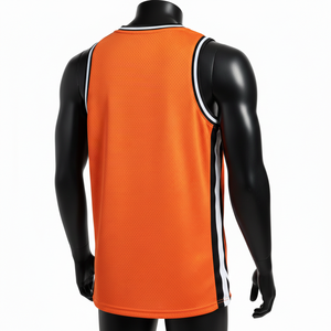 Camiseta de baloncesto premium para hombre de poliéster con paneles de malla GSM, logo de sarga y 100% algodón, corte holgado y estampado. - Product Image 5