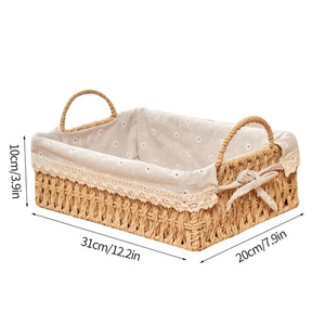 Cesta de Almacenamiento Rectangular de Mimbre con Forro de Algodón 22x22x9cm Estilo Bohemio para Organización del Dormitorio - Product Image 4