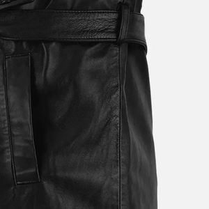 Abrigo de Cuero Genuino Negro para Hombre, Estilo Gabardina hasta la Rodilla, Doble Botonadura, Solapa con Muescas, Manga Regular, con Cinturón - Product Image 3