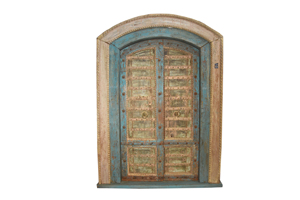 Haswani Handicrafts - Puerta de Madera de Estilo Antiguo con Marco, Puerta Doble Azul Vintage Tallada a Mano, Decoración Rústica - Product Image 3