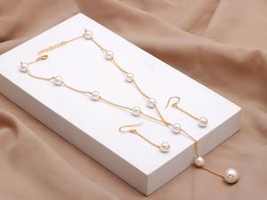 Collier en argent sterling 925 plaqué or 18 carats avec perle de nacre blanche ronde de 10-6 mm - Product Image 5