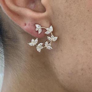 Pendientes de mariposa con diamantes talla marquise y redondos en oro macizo, inspirados en la naturaleza, florales, de lujo, para ella. - Product Image 1